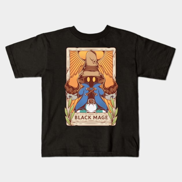 Black Mage Tarot Card Kids T-Shirt by Alundrart